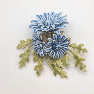 Vintage‎ Corocraft Brooch Enamel Flower Blue Striped Signed